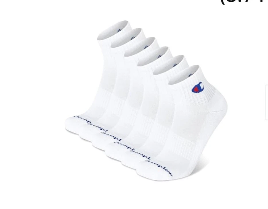 Champion Mens Quarter Ankle Multi SporSocks 6 Prs Athleticwear Size 6-12 White