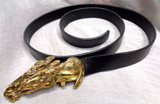 Vtg GUCCI ITALY Black Belt 163500 480199 115/46 with Brass Race Horse Buckle