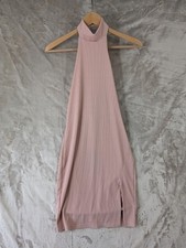 PrettyLittleThing Rose Pink Ribbed High Neck Split Backless Dress UK 10 BNWT