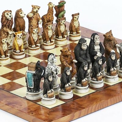 Animal Kingdom Chessmen & Exotic Root Wood Chessboard by Cambor