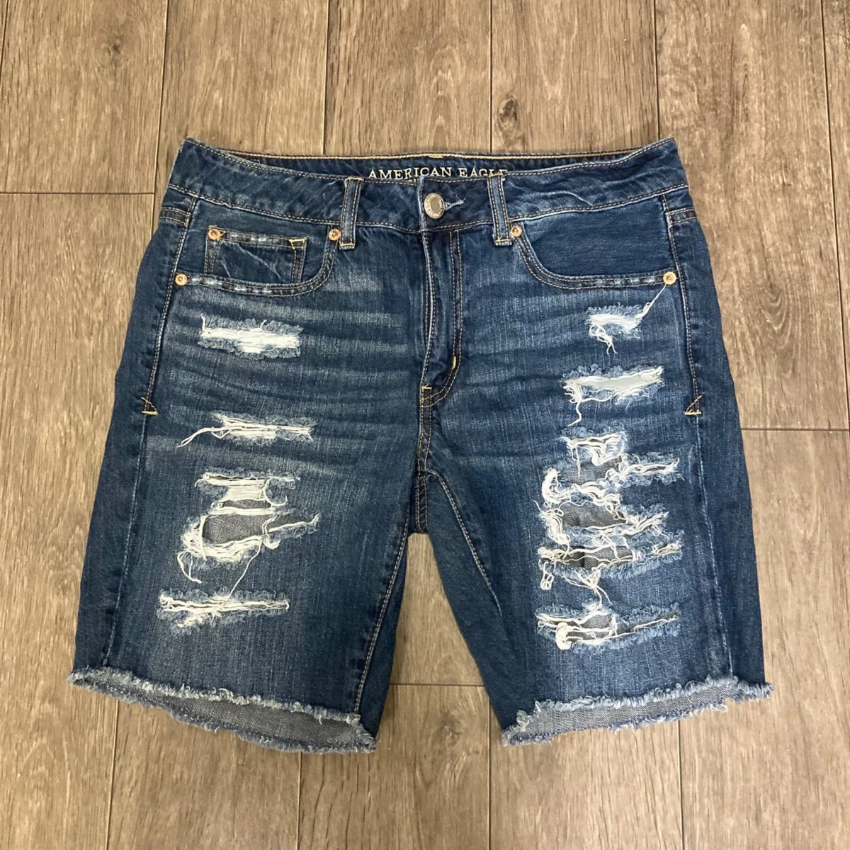 American Eagle Womens Tomgirl High Rise Bermuda Shorts 6 Dark Wash
