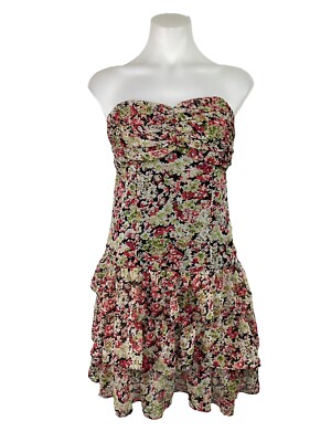 Express Floral Strapless Mini Ruffled Chiffon Dress Womens Size M | eBay