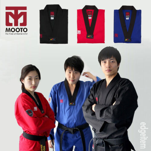 Uniforme de Taekwondo MOOTO BS4 COLOR Azul/Rojo/Negro Dobok WTF Tae Kwon Do - Imagen 1 de 4