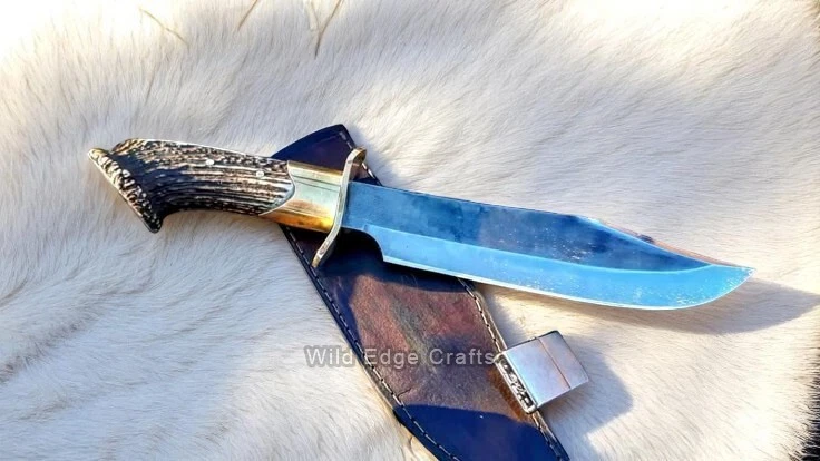 15" Handmade J2 Carbon Steel Blade | Hunting Bowie Knife With Stag Antler Handle - Image 4 of 4