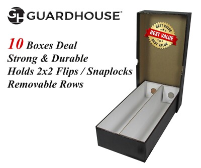 10 Heavy Duty Durable Double Row 2x2 Coin Holder Snaplock Box 10'' Removable Rows