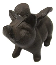 Fun Small Miniature Rustic Primitive Cast Iron Flying Angel Piggy Pig