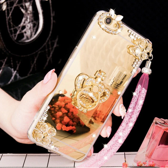 3D Girls' Mirror Bling Diamond Rhinestone Ring Kickstand Phone Soft Case Cover - Image 3 of 4