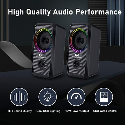 RGB 2.0 Stereo Gaming Lautsprecher mit 3,5 mm Konverter für PC Desktop Computer