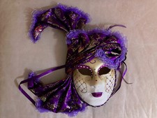Venizianische Designer Mask Masquerade Rubber Feathers Tulle White Purple Gold
