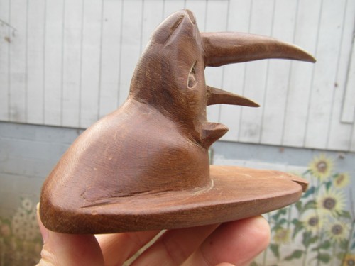 Vtg RHINO HAT HOOK Wooden 6" Rhinoceros WALL HORN COAT WOOD 3D Carved RARE VG+ - Picture 7 of 7