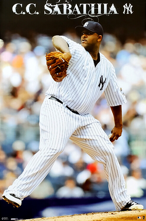 CC SABATHIA New York Yankees Vintage 2009 MLB Baseball 22x34 Wall