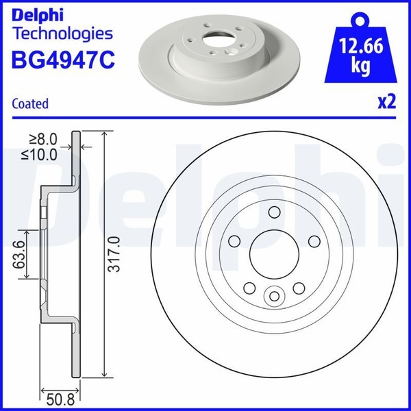 2X Delphi BG4947C Bremsscheibe FüR Land Rover-image