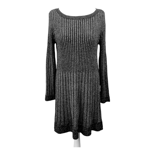 Black Glitter Jumper Dress Size 12 Sparkle Short Ribbed Knit Long