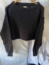 We The Free Cotton Black Knit Cropped Sweater Long Sleeves Size Extra Small