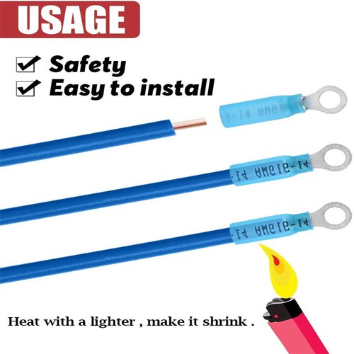 20-200PCS Blue Heat Shrink Ring Terminals #10 Eyelet Wire Connectors 16-14 AWG - Picture 4 of 9