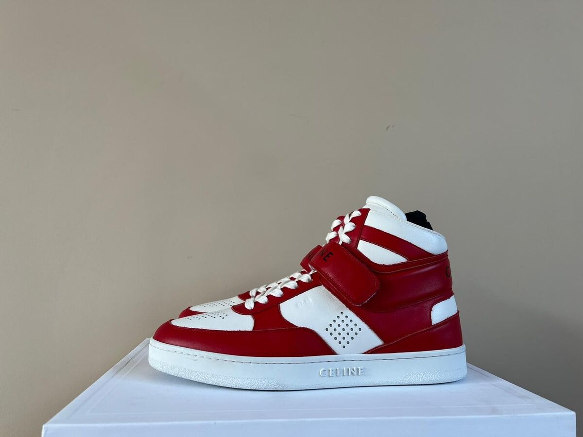 Celine , High Top Sneakers With Scratch 05 in Red/Optic Celine , High Top Sneakers With Scratch 05 in Red/Optic