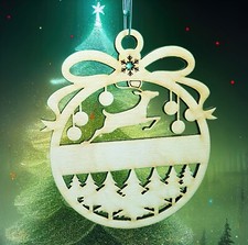 Reindeer Flying Over Christmas Trees-Personalized, Sleigh, Night, Ornament