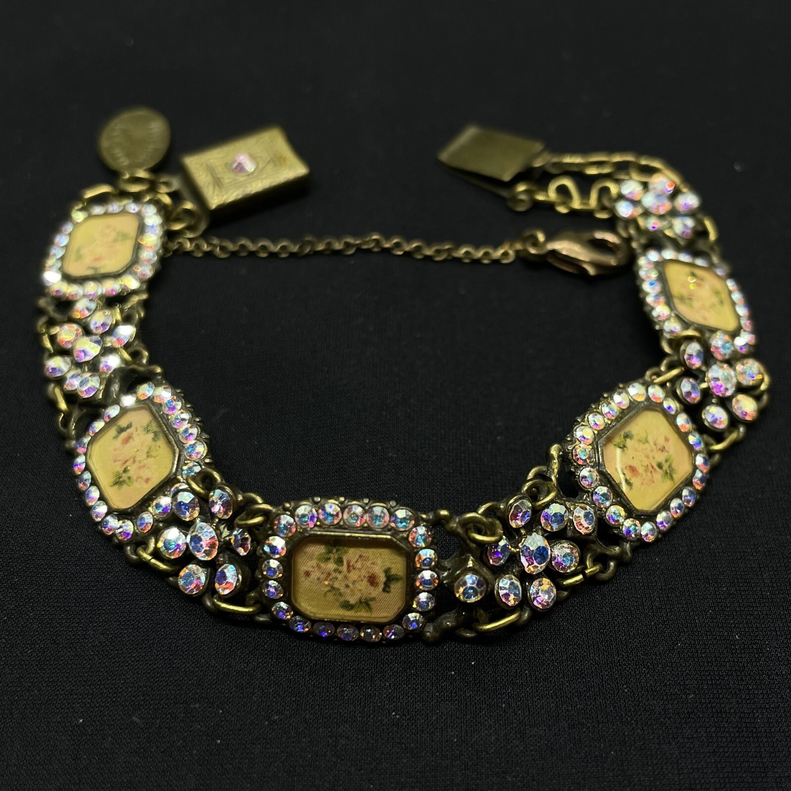 Michal Negrin vintage floral crystal rose bracelet made in Israel-image