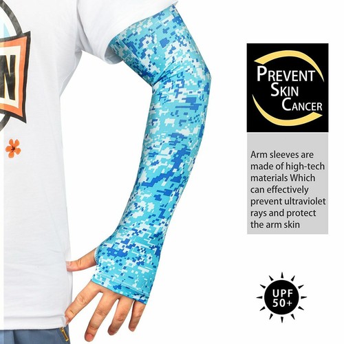 Unisex UV Protection Arm Sleeves with Thumb Holes Long Cooling Ice Silk Sleeves - 第 2/18 張圖片