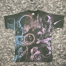 Vintage Screen Shop AOP TShirt Mens Size L 1992 Dragon Castle Wizard USA Made