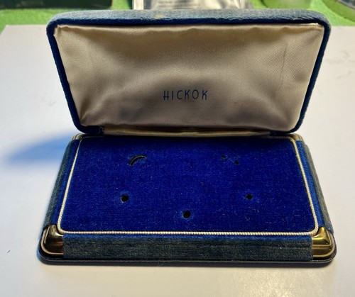 Antique Vintage HICKOK Blue Velvet Hard Shell Brass Jewelry Presentation Box - Bild 3 von 5