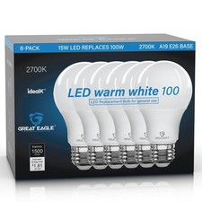 Great Eagle A19 LED Light Bulbs 100 Watt Equivalent, Warm White 2700K LED Lig...