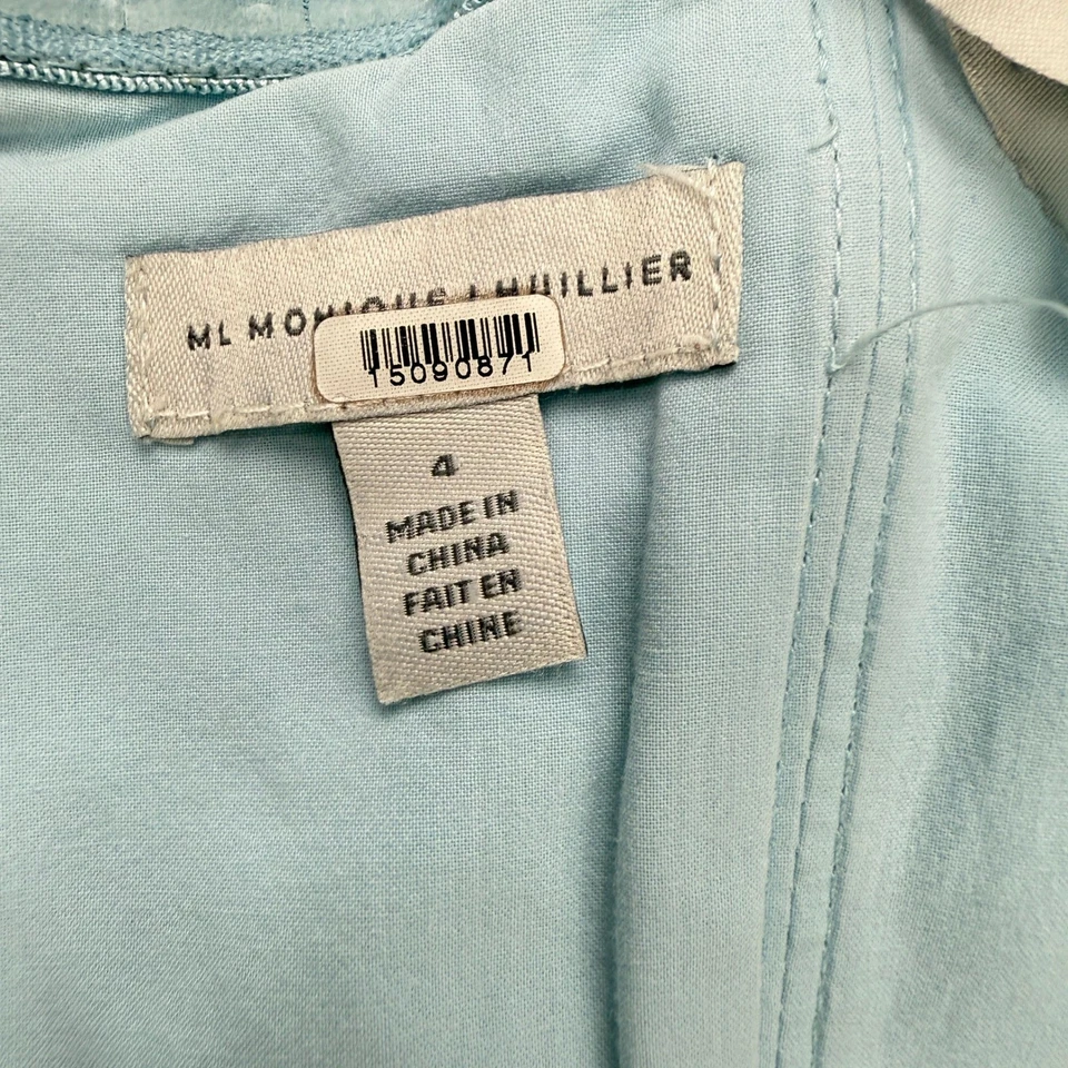 ML MONIQUE LHUILLIER без бретелек льняное повседневное платье размер 4 женщин светло-синий цветочный - Изображение 2 из 4