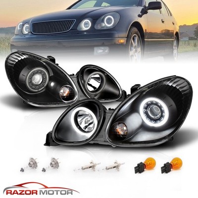 [LED Halo]For 1998-2005 Lexus GS300 GS400 GS430 4DR Projector Black Headlights