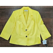 Kasper Womens Lemongrass Yellow 2-Button 3/4 Sleeve Blazer Jacket Size 16 NWT