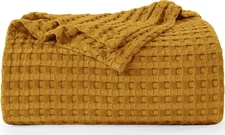 Cotton Waffle Blanket 300 GSM Soft Lightweight Utopia Bedding - Mustard - Queen