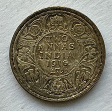 1916 C British India Two Annas Silver Coin. Km 515