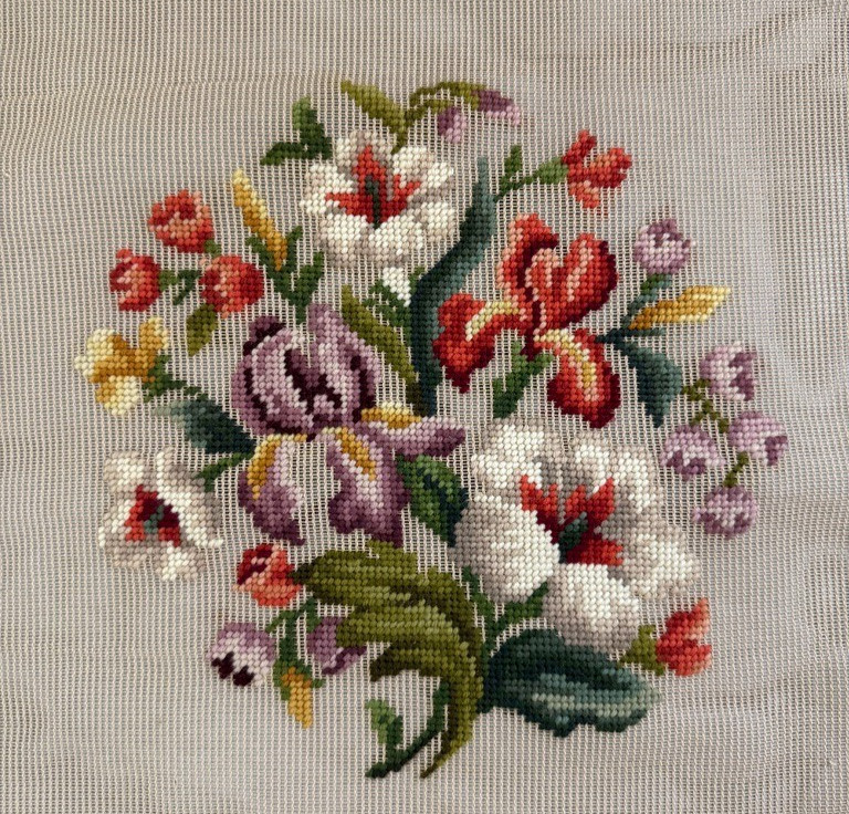 Vintage Bucilla Decorator Needlepoint Canvas Floral 27x27 Design 10x10 Preworked