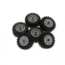 6x Lego Wheel 30.4x14 Black Rim 18x14 New - Light Grey Pin Hole 92402 55981c05