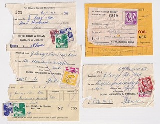 TASMANIA · 1958: 5x receipts with a range of Stamp Duties to £1 affixed