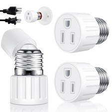 2 Packs 3 Prong Light Socket to Plug Adapter, E26 E27 White