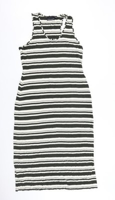 Cynthia Rowley Damen Trägerkleid schwarz gestreift Viskose Größe XL V-Ausschnitt Pullover