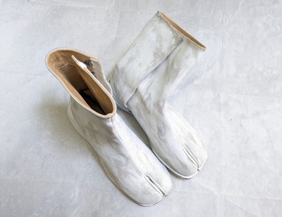 Maison Margiela Tabi Chelsea Boots White Men 11 44 Leather High Tops Italy Paint