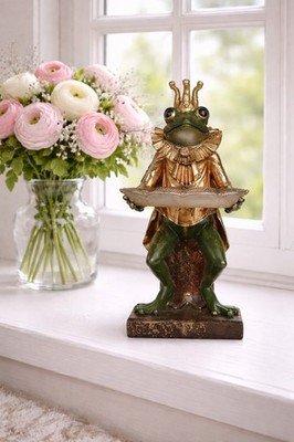 Dekorative Frosch Froschkönig mit Tablett Figur 16x15x28cm Clayre & Eef