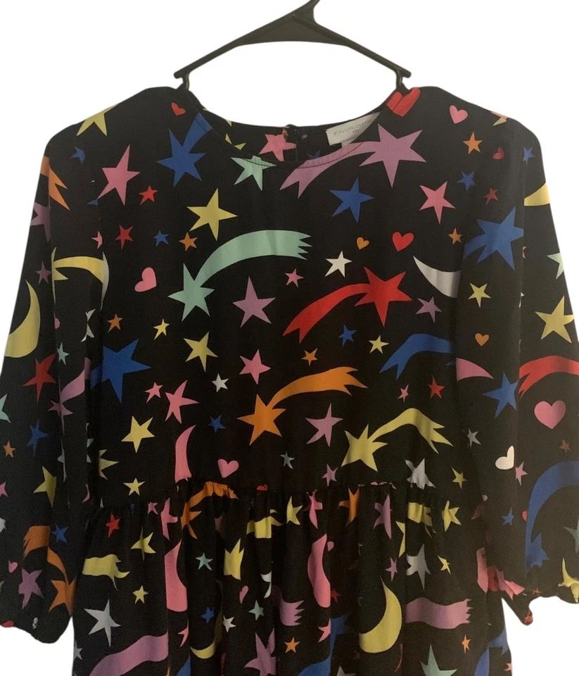 STELLA McCARTNEY Girl's Black Multicolor Shooting Stars Peplum Dress Size 14 - Image 4 of 4