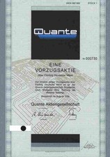 QUANTE AG 1990 Wuppertal Elberfeld Post Minnesota 3 M Vorzugsaktie 50 DM Kupons