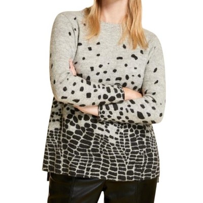 NWT Marina Rinaldi Grey Leopard Print Wool Blend Sweater Plus XL Mobwife Luxury