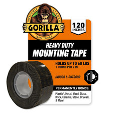 Gorilla Heavy Duty Double Sided Mounting Tape Black 1" x 120", Indoor Outdoor