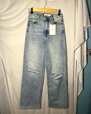 VICI Women's Straight Blue Denim Jeans Light Wash High Rise Distressed Stretch
