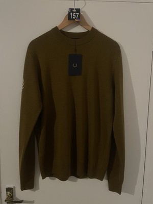 Fred Perry Lorbeerkranz Rundhalspullover dunkelkaramell Medium brandneu mit Etikett