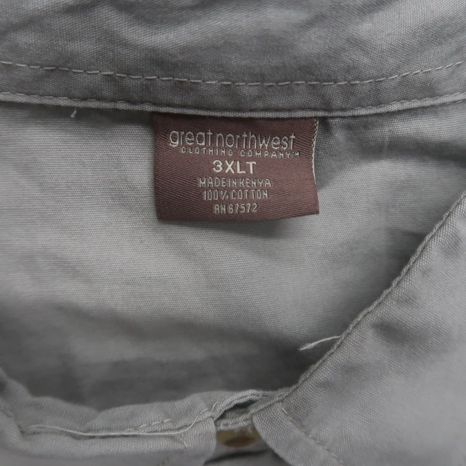 Great Northwest Mens Canvas Button Up Shirt 3XLT Grey 100% Cotton Work NWT - Image 4 of 4