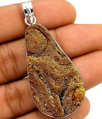 Natürlicher goldener Druzy 925 massiv echt Sterlingsilber Anhänger Schmuck @B17-1