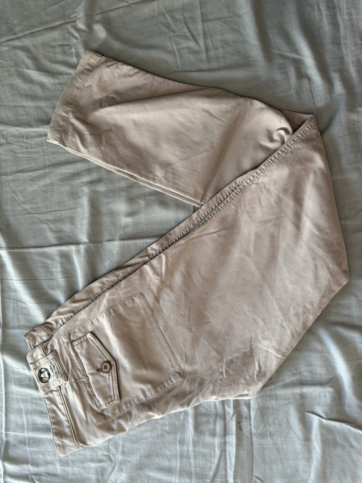 New York Custom Pantaloni Cargo Uomo Beige W29 Cotone Twill Gamba Dritta