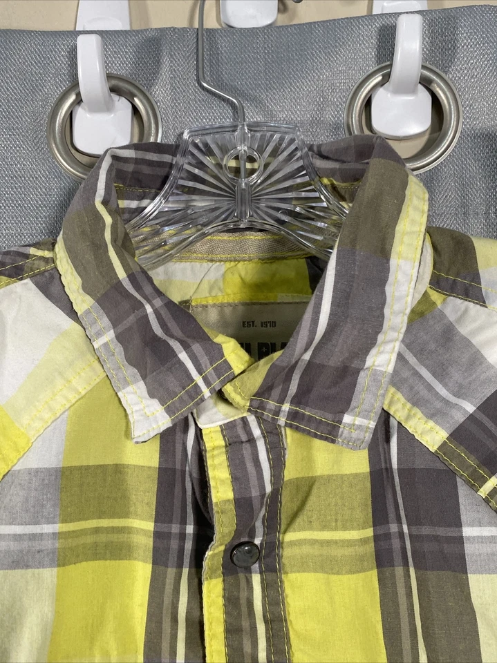 Camisa occidental grande Ditch Plains para hombre manga corta perla frente a presión azul a cuadros Foto 4 de 4