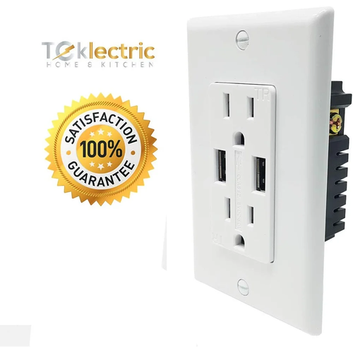 Salida de cargador USB doble de alta velocidad 5,0 A - receptáculo eléctrico 15A TR (paquete de 10) - Imagen 2 de 4