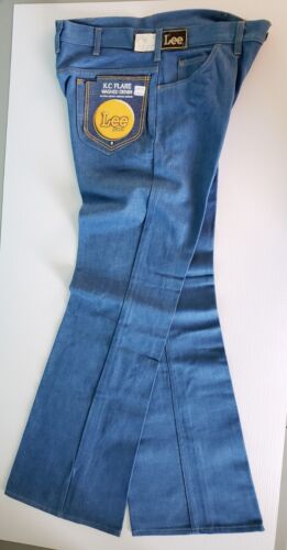 Jeans en denim lavé bas Lee KC Flare Bell années 70 - 34 longs NEUF Deadstock dans son emballage d'origine - Photo 1/12